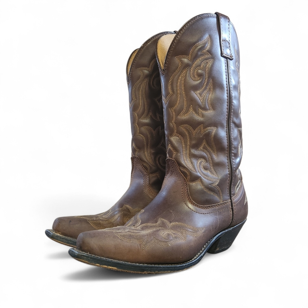 Laredo Gaucho Brown Embroidered Leather Cowboy Cowgirl Western Boots Women's 9.5